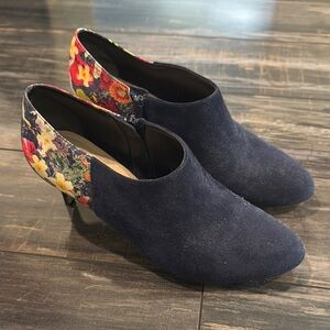 Miss Albright Navy Floral Heeled Boots